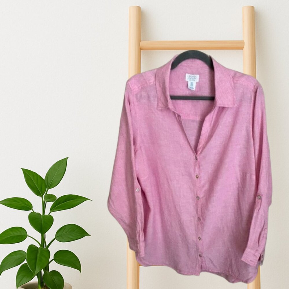 Sigrid Olsen Button Up Linen Top Pink 1x Relaxed … - image 4